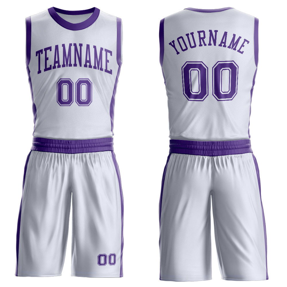 Custom White Purple Round Neck Basketball Uniform Jersey