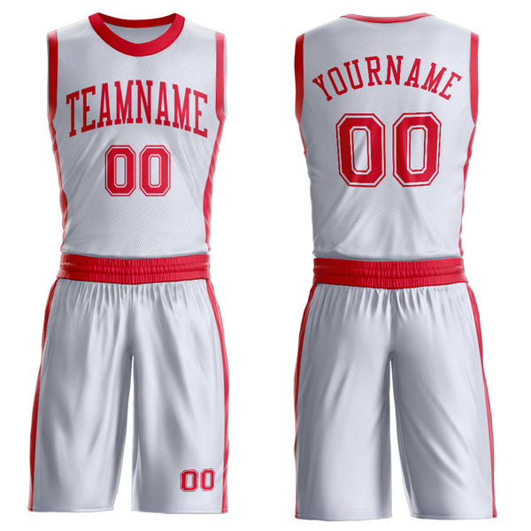 Custom White Red Round Neck Basketball Uniform Jersey