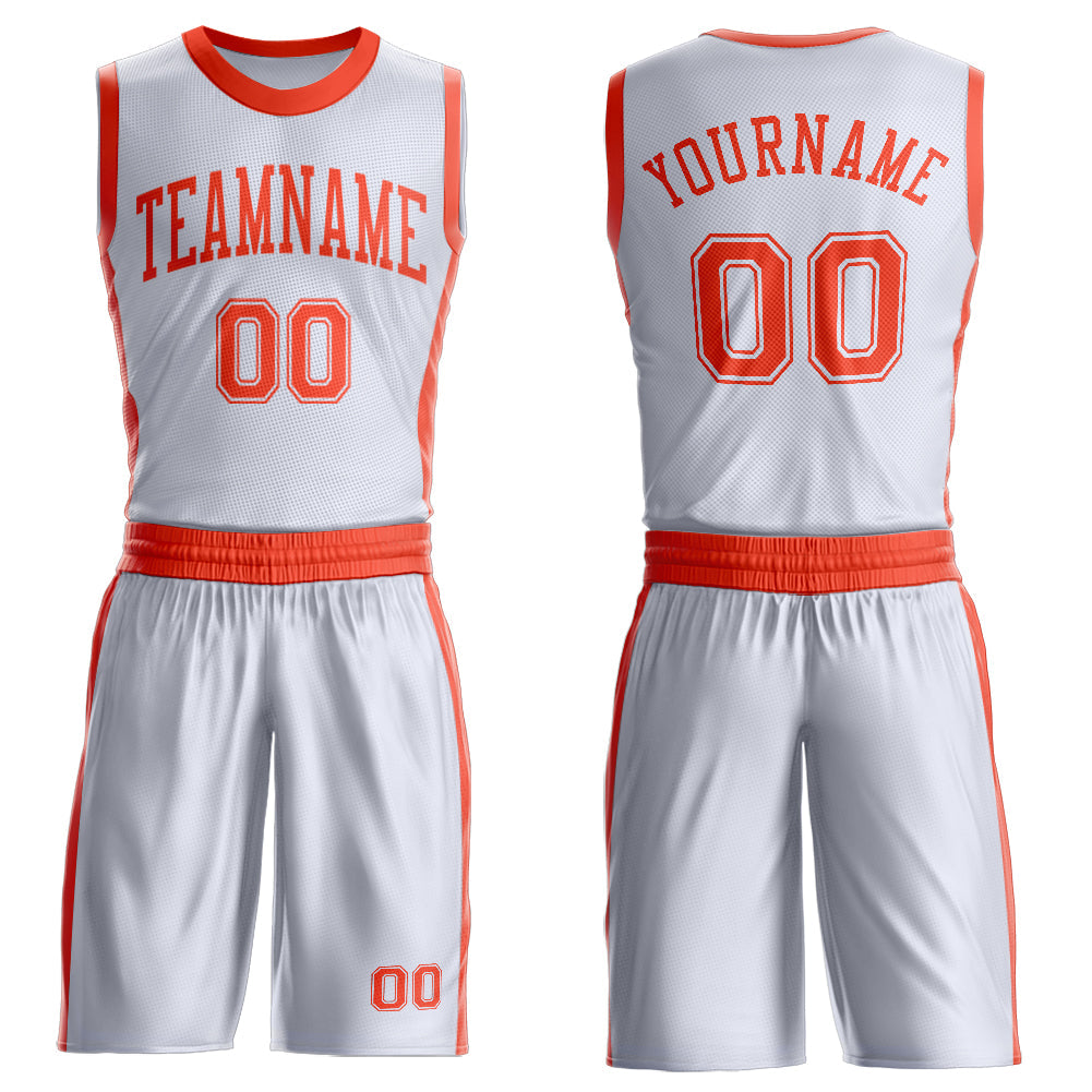 Custom White Orange Round Neck Basketball Uniform Jersey