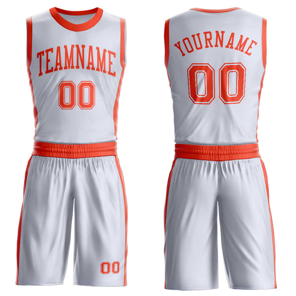 Custom White Orange Round Neck Basketball Uniform Jersey
