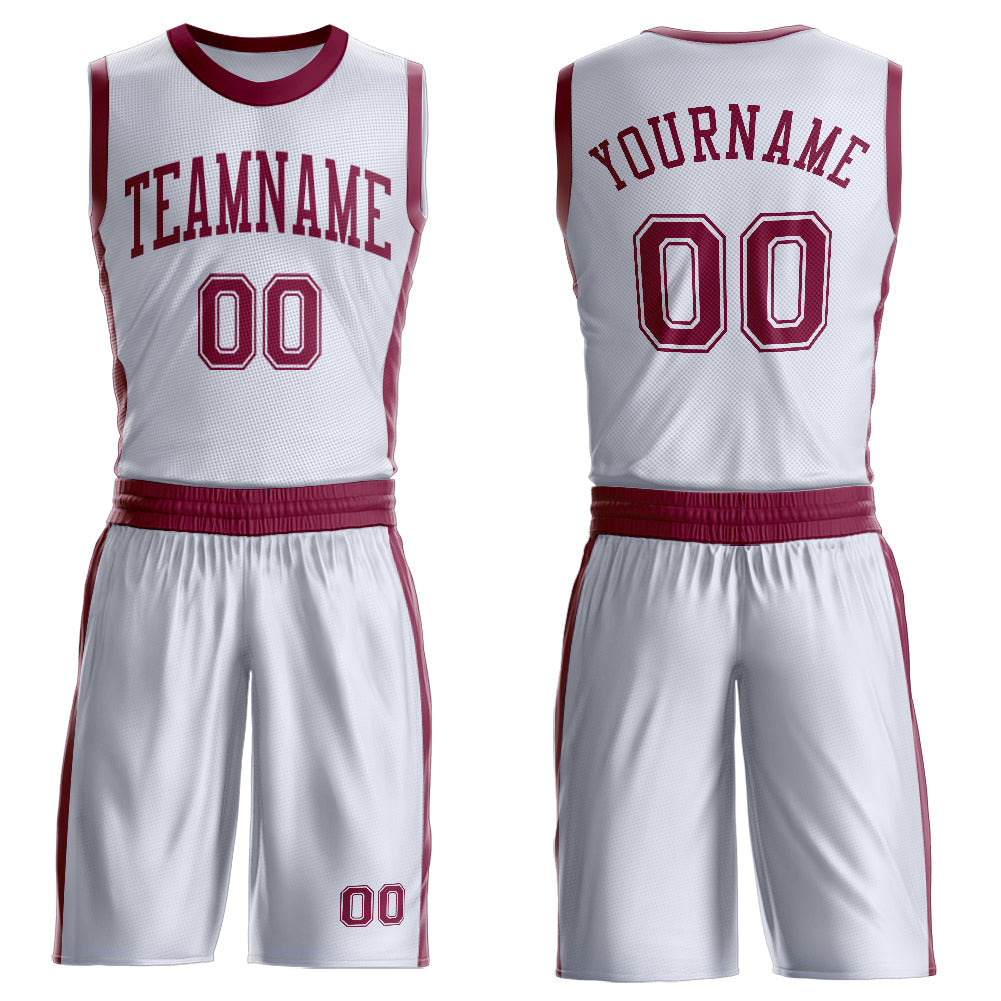 Custom White Maroon Round Neck Basketball Uniform Jersey