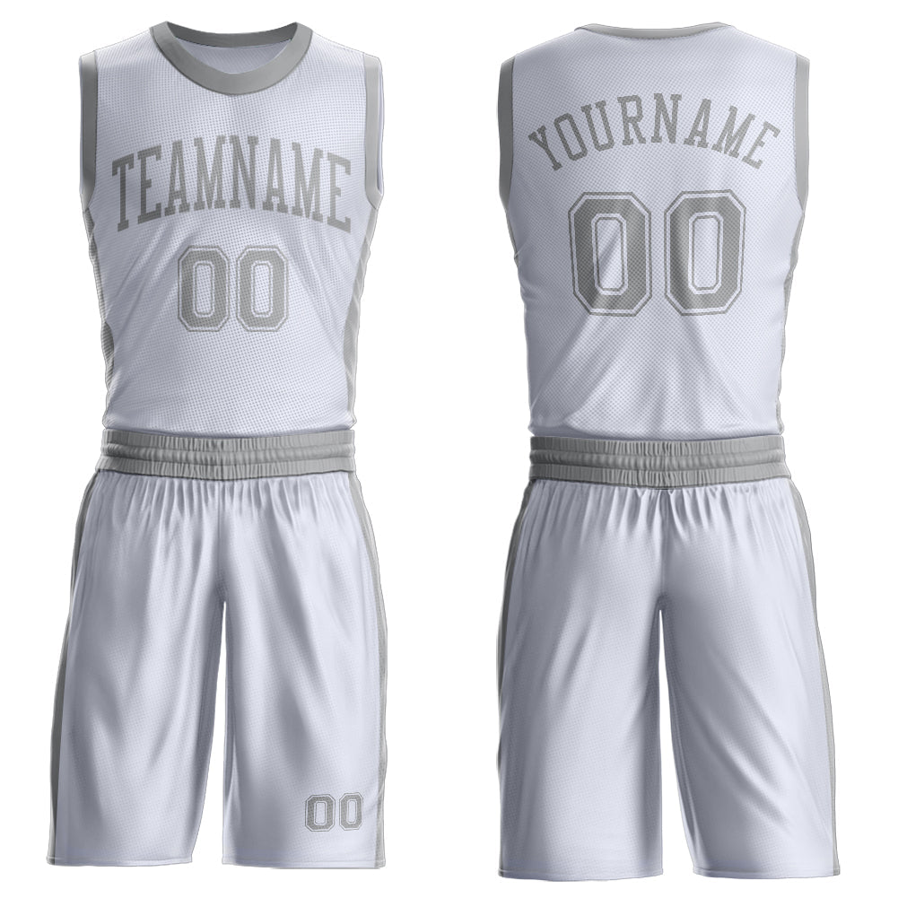 Custom White Gray Round Neck Basketball Uniform Jersey