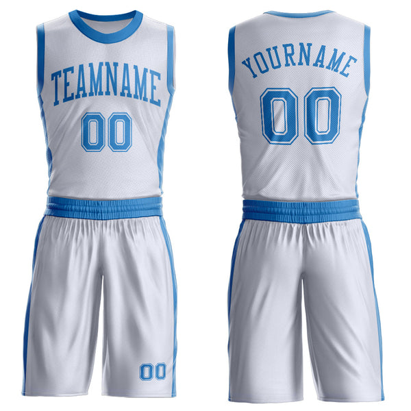 Custom White Blue Round Neck Basketball Uniform Jersey