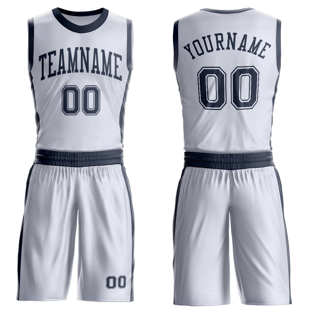 Custom White Navy Round Neck Basketball Uniform Jersey