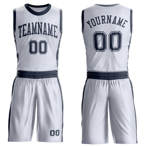 Custom White Navy Round Neck Basketball Uniform Jersey