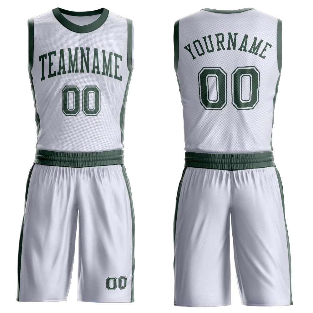 Custom White Green Round Neck Basketball Uniform Jersey