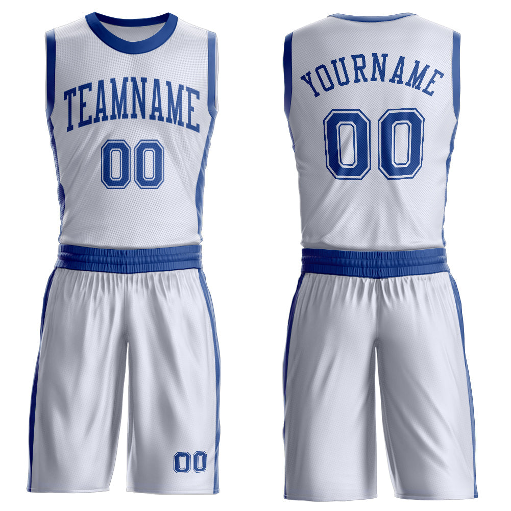 Custom White Royal Round Neck Basketball Uniform Jersey