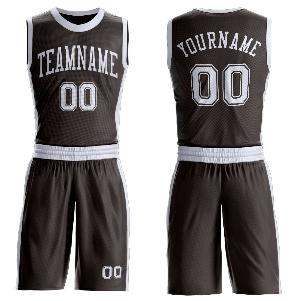 Custom Brown White Round Neck Basketball Uniform Jersey
