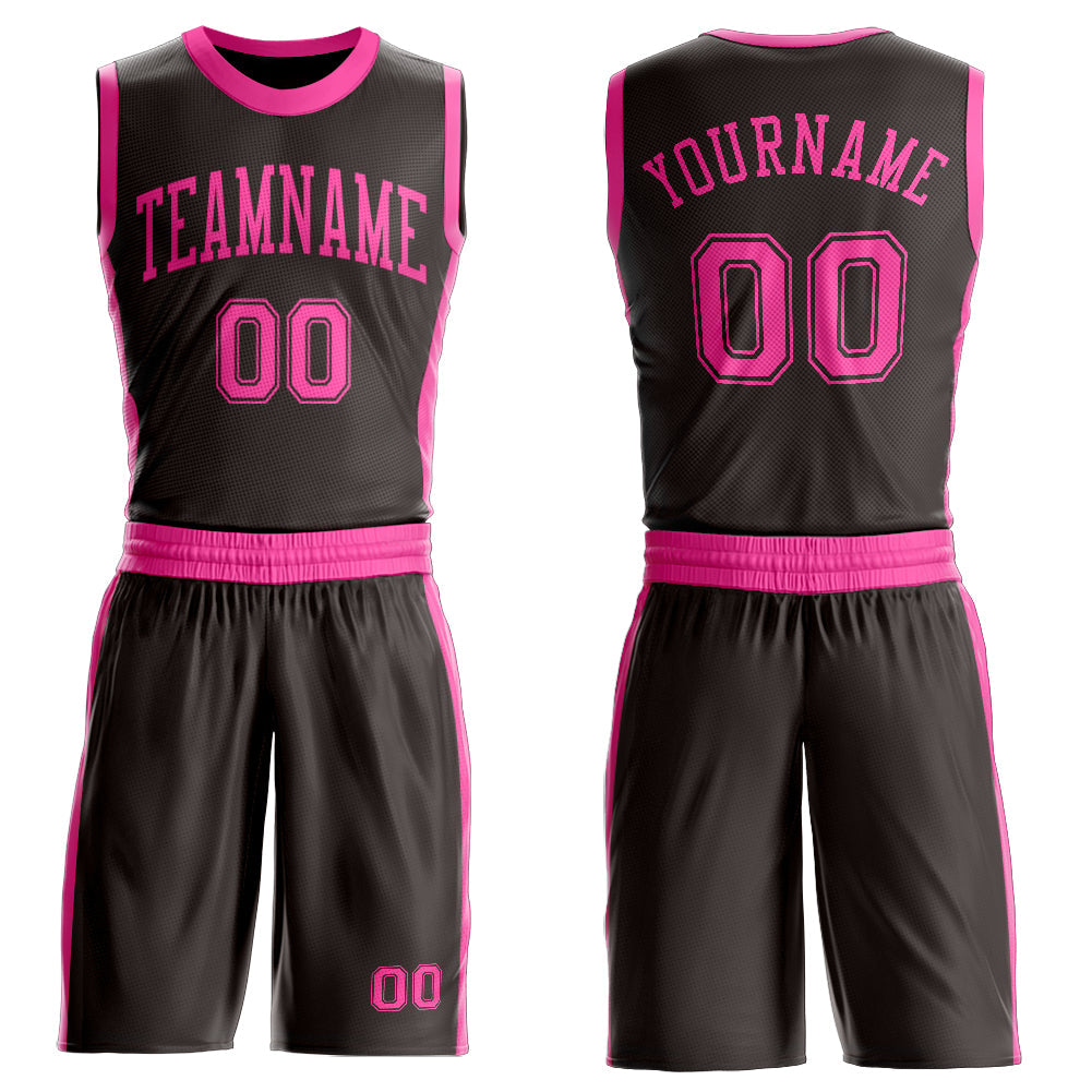 Custom Brown Pink Round Neck Basketball Uniform Jersey