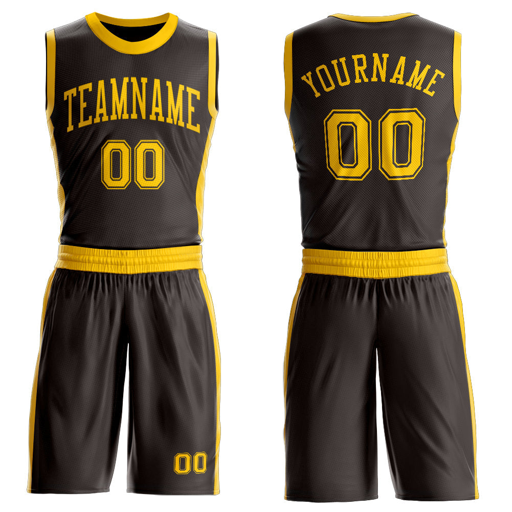 Custom Brown Gold Round Neck Basketball Uniform Jersey