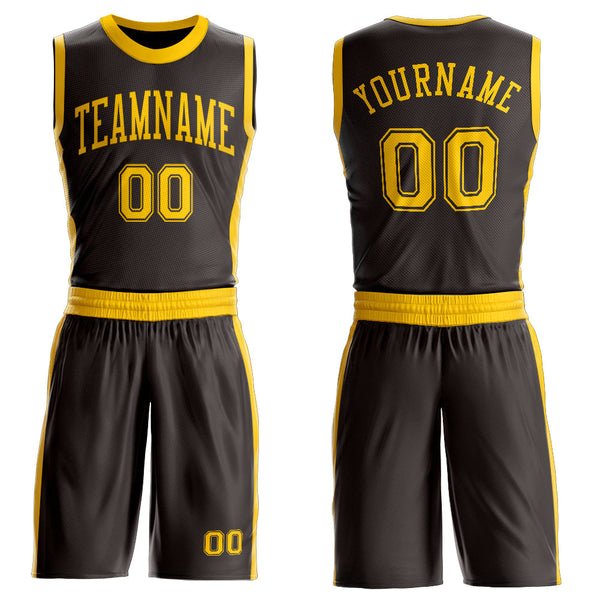 Custom Brown Gold Round Neck Basketball Uniform Jersey