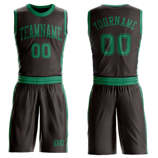 Custom Brown Kelly Green Round Neck Basketball Uniform Jersey