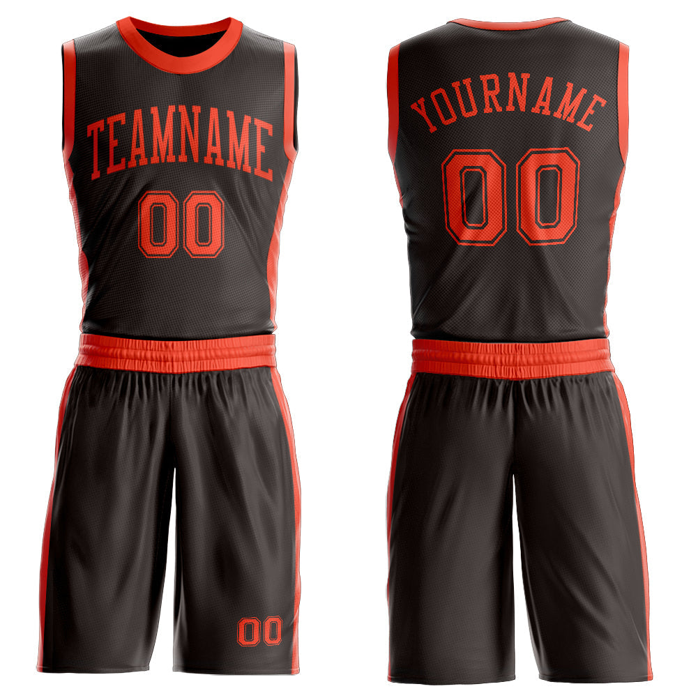 Custom Brown Orange Round Neck Basketball Uniform Jersey