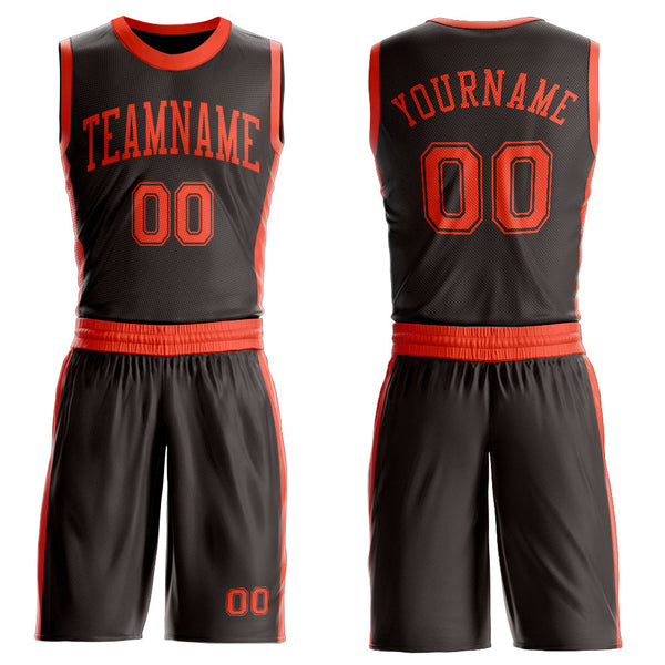 Custom Brown Orange Round Neck Basketball Uniform Jersey