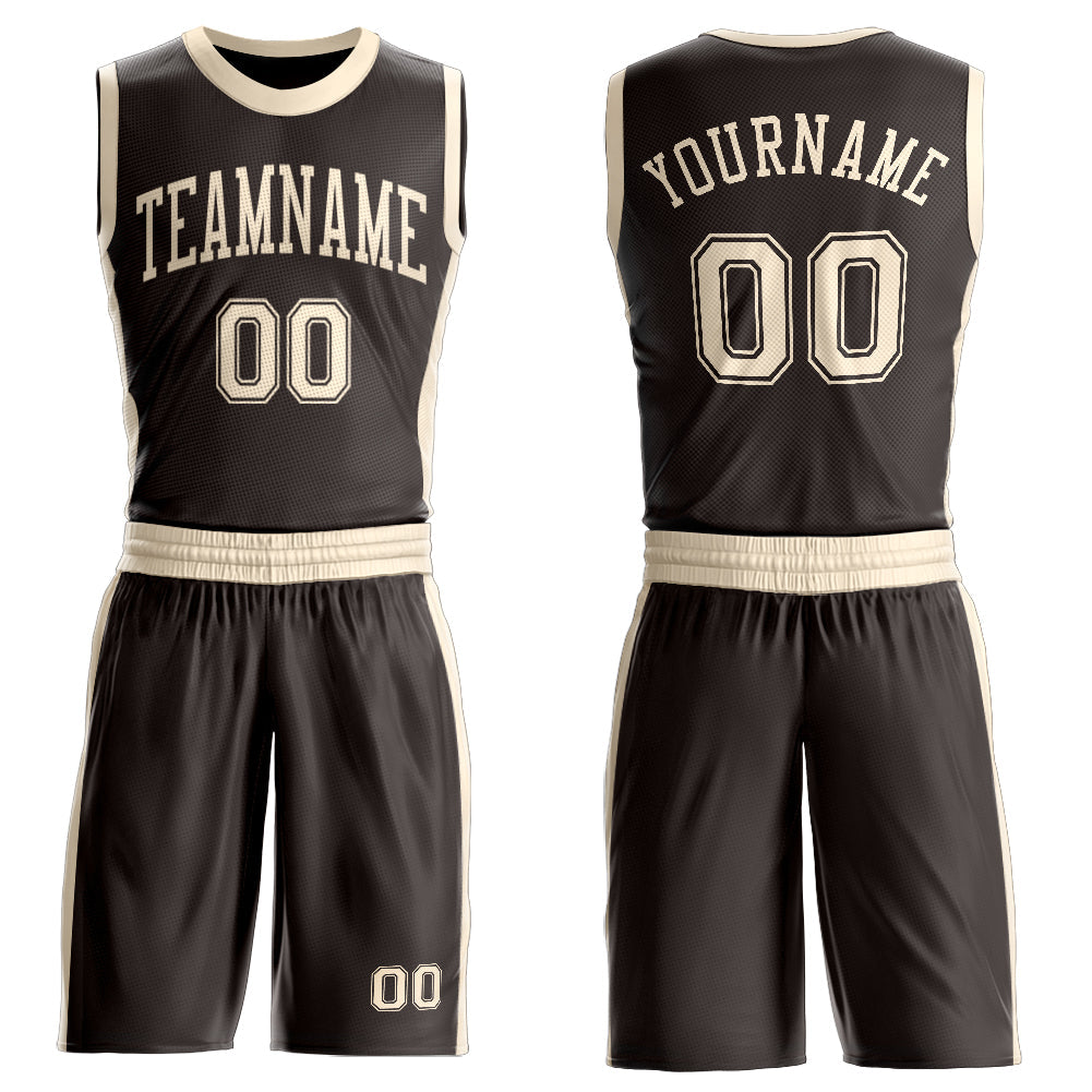 Custom Brown Cream Round Neck Basketball Uniform Jersey