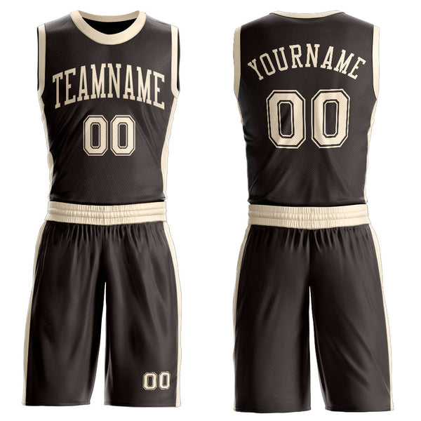 Custom Brown Cream Round Neck Basketball Uniform Jersey