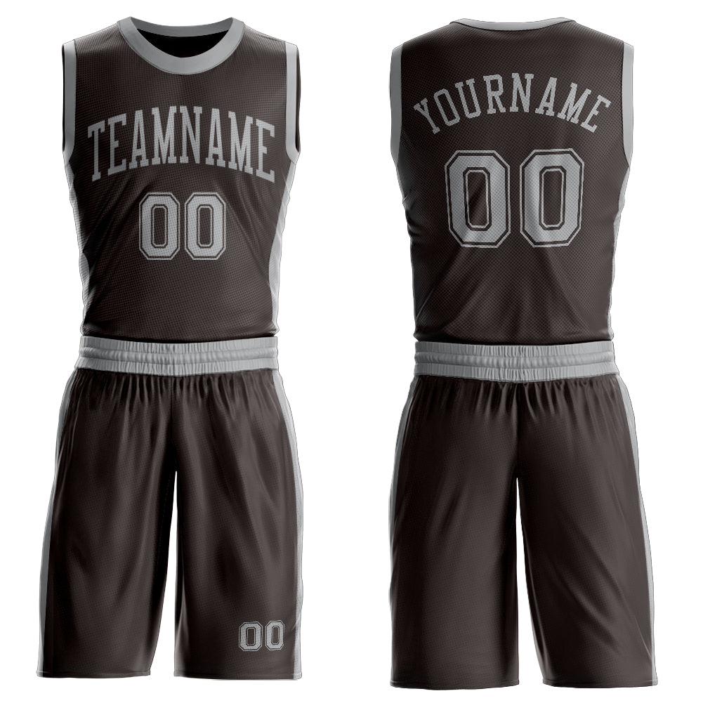 Custom Brown Gray Round Neck Basketball Uniform Jersey