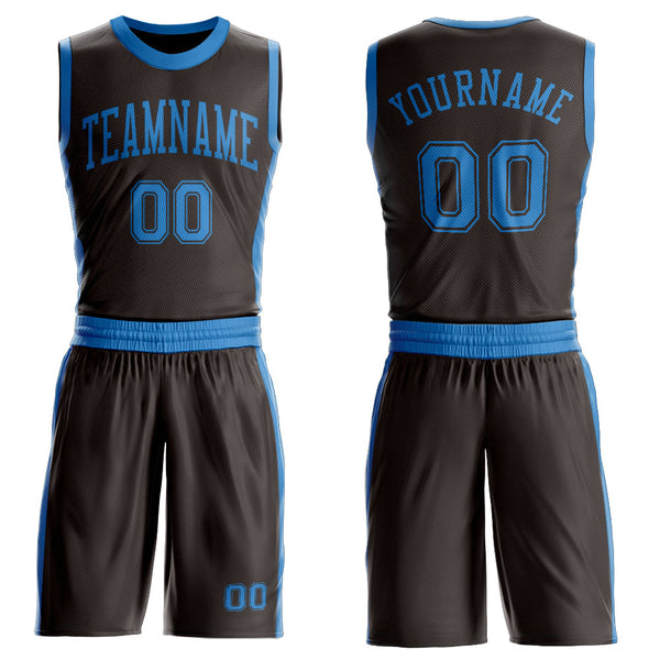 Custom Brown Blue Round Neck Basketball Uniform Jersey