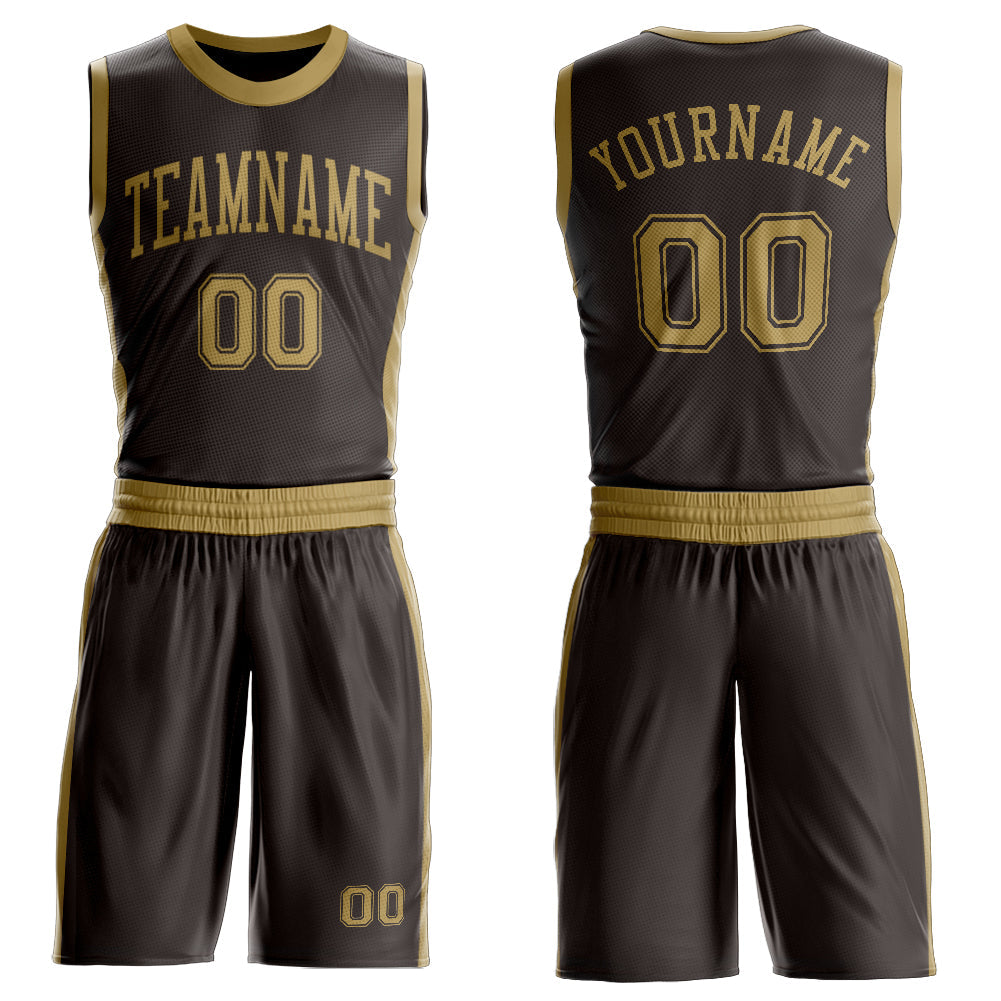 Custom Brown Old Gold Round Neck Basketball Uniform Jersey