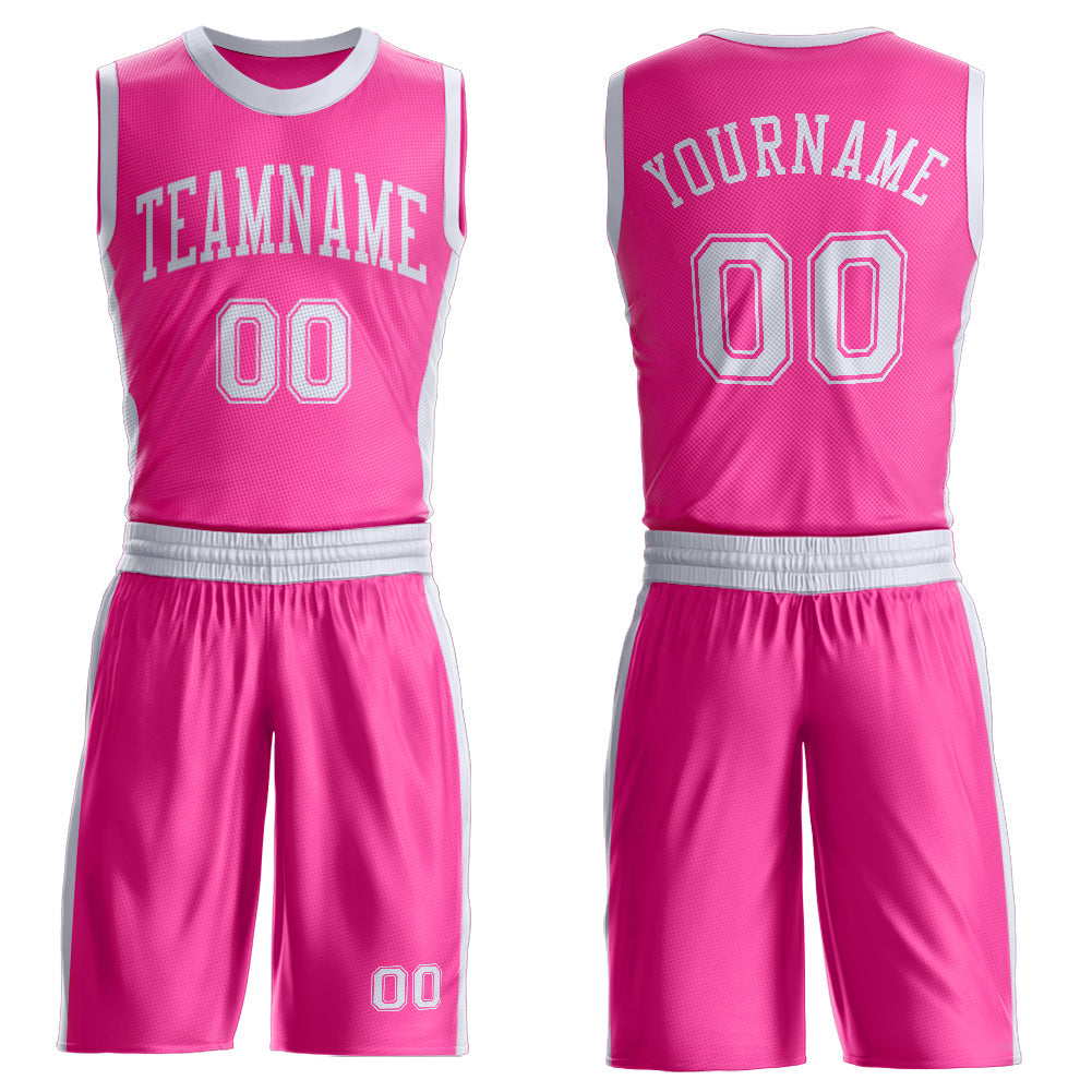 Custom Pink White Round Neck Basketball Uniform Jersey