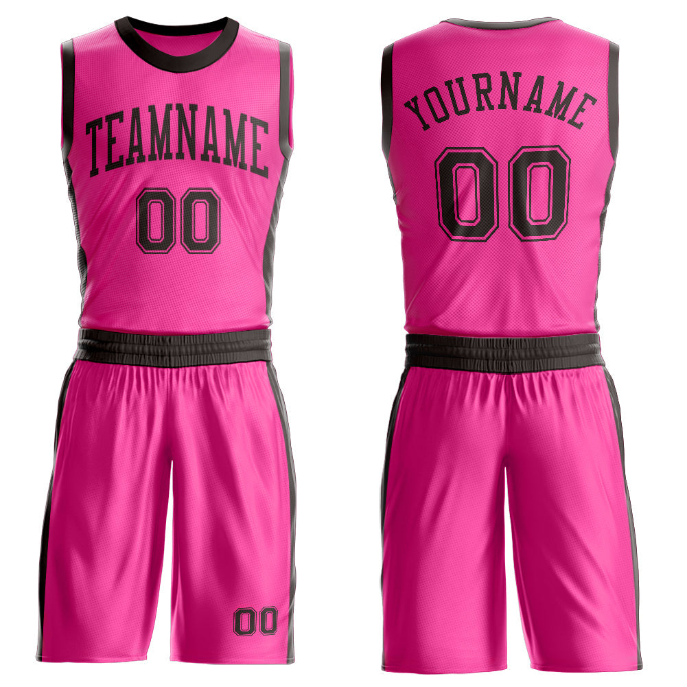 Custom Pink Brown Round Neck Basketball Uniform Jersey
