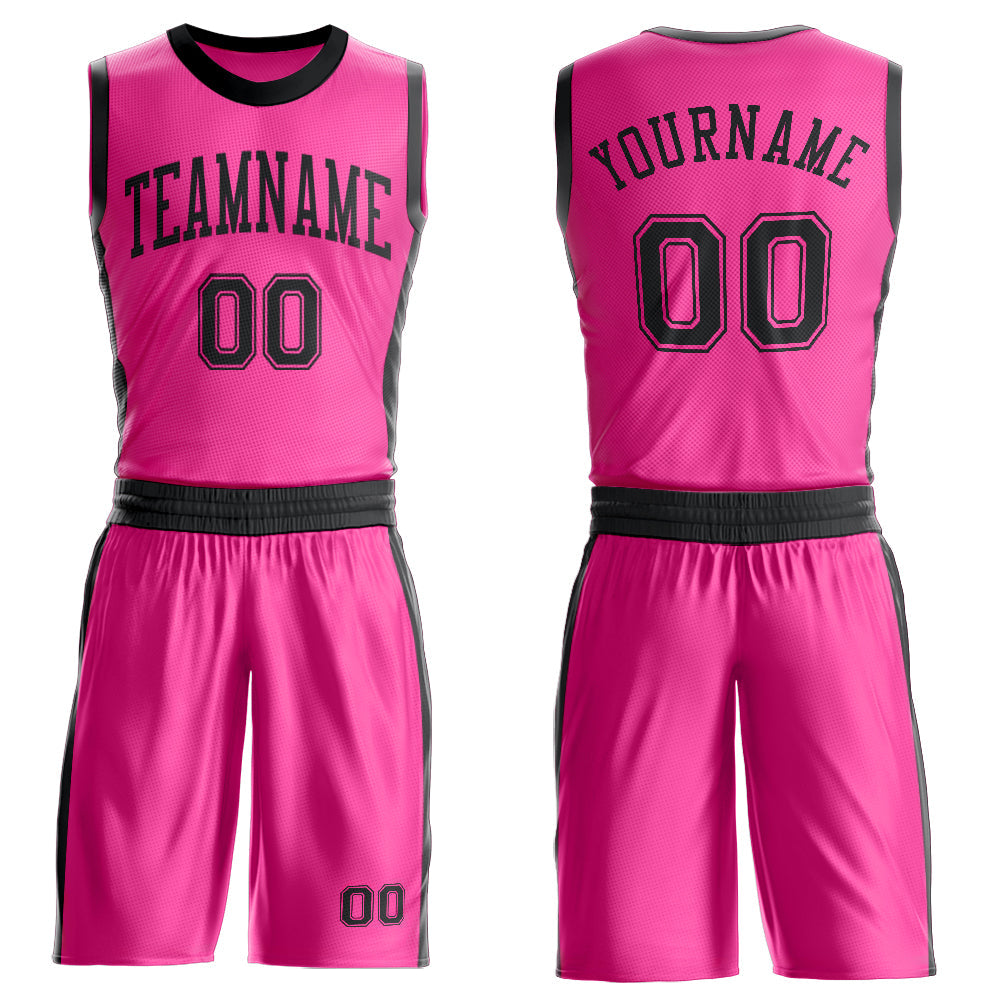 Custom Pink Black Round Neck Basketball Uniform Jersey