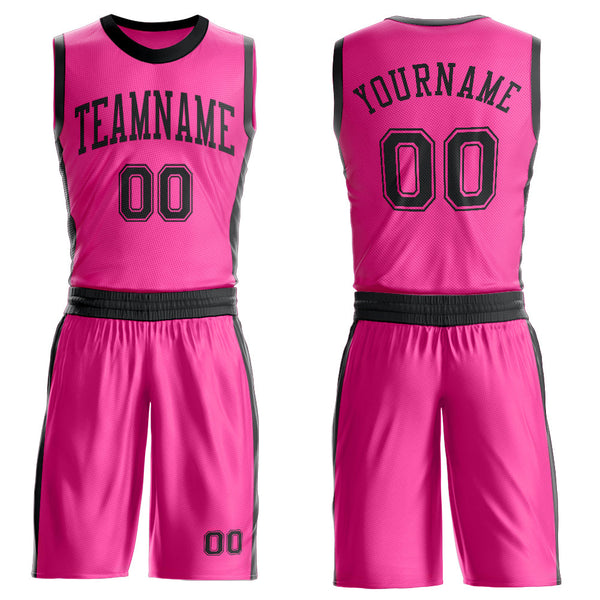 Custom Pink Black Round Neck Basketball Uniform Jersey