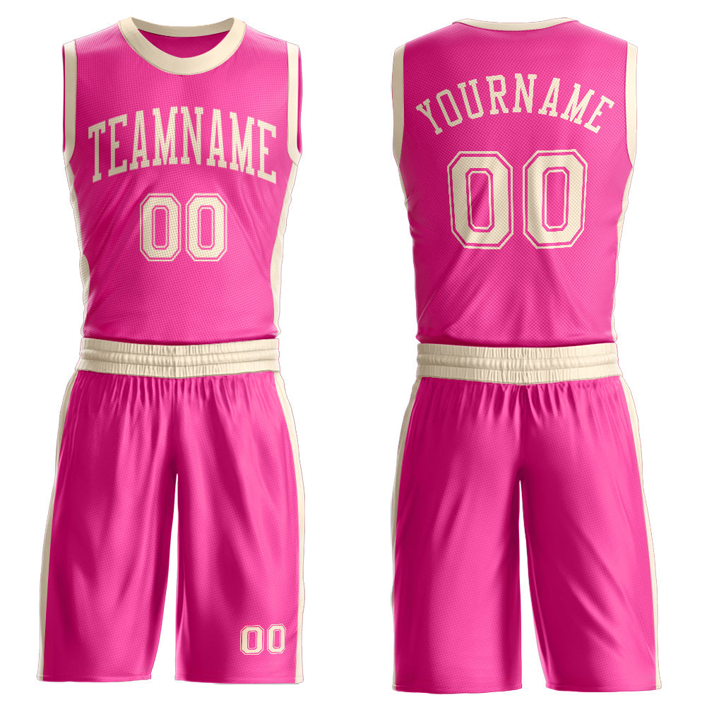 Custom Pink Cream Round Neck Basketball Uniform Jersey