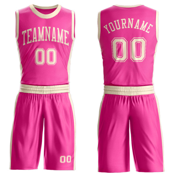 Custom Pink Cream Round Neck Basketball Uniform Jersey