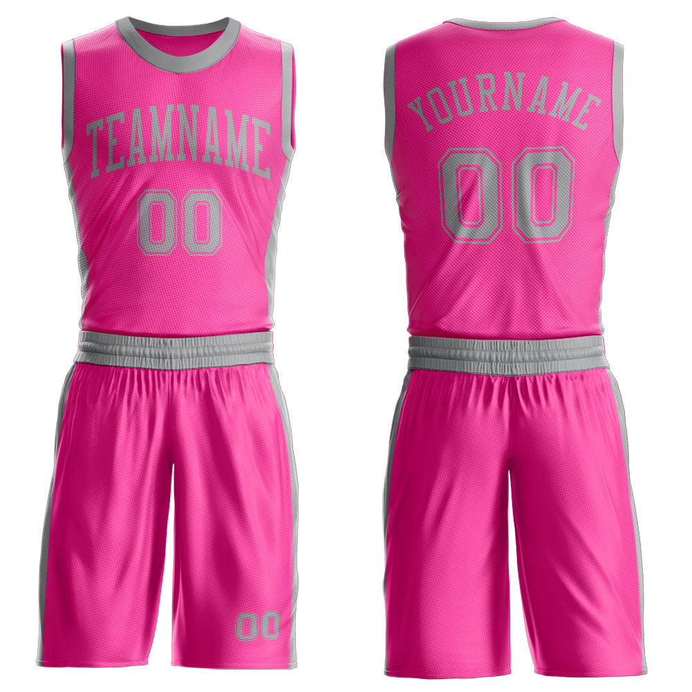 Custom Pink Gray Round Neck Basketball Uniform Jersey