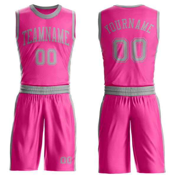 Custom Pink Gray Round Neck Basketball Uniform Jersey