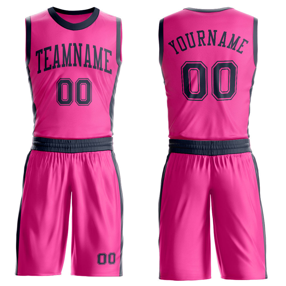 Custom Pink Navy Round Neck Basketball Uniform Jersey