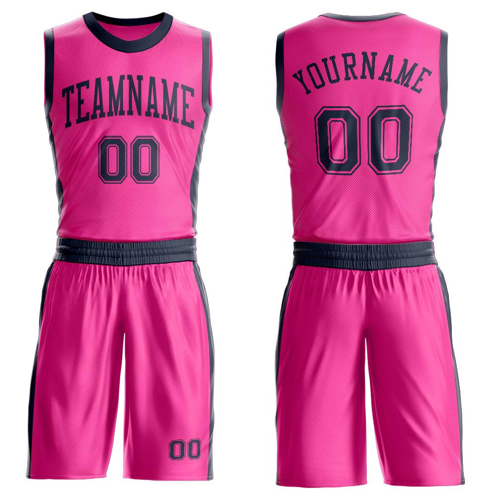 Custom Pink Navy Round Neck Basketball Uniform Jersey