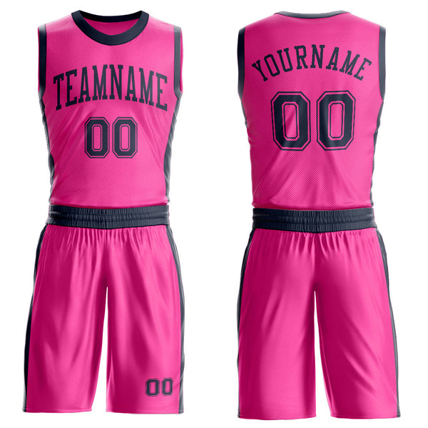 Custom Pink Navy Round Neck Basketball Uniform Jersey