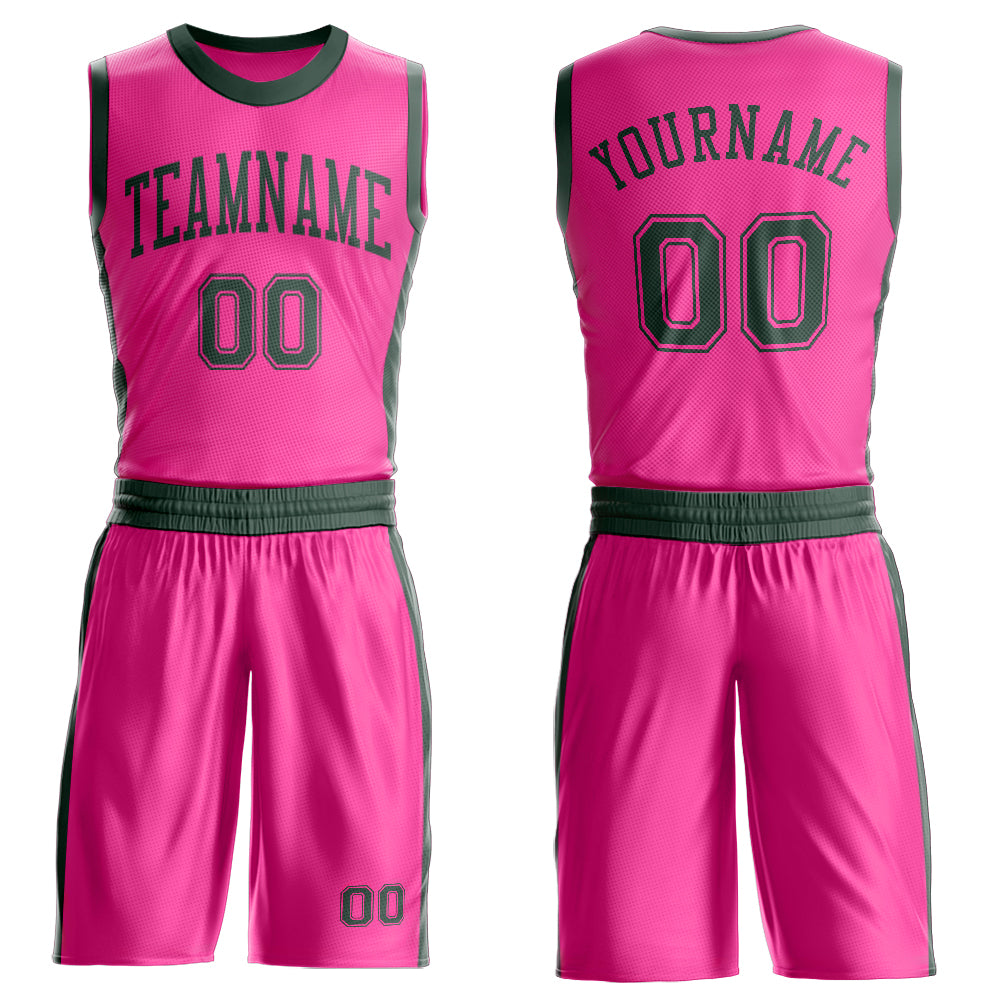 Custom Pink Green Round Neck Basketball Uniform Jersey