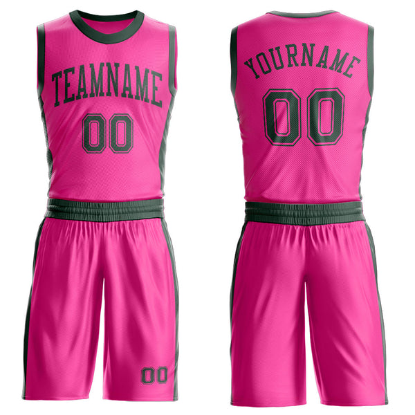 Custom Pink Green Round Neck Basketball Uniform Jersey