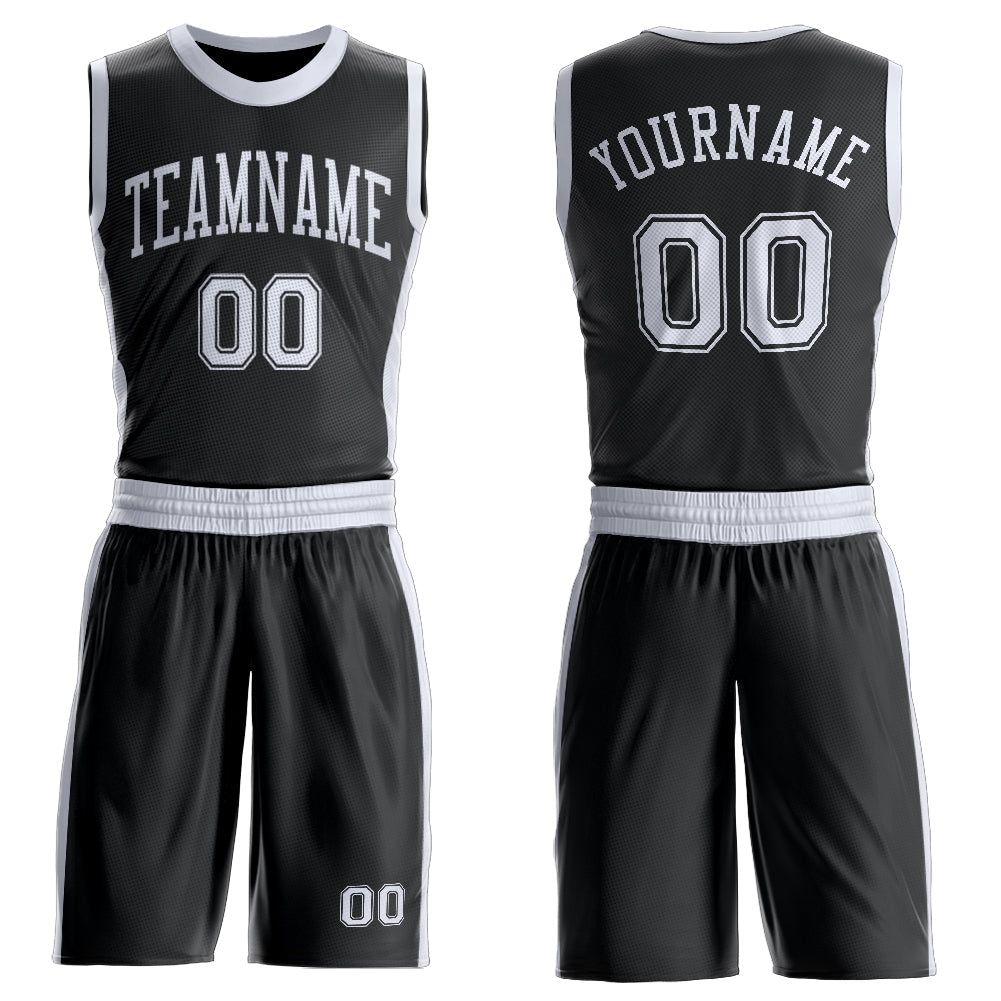 Custom Black White Round Neck Basketball Uniform Jersey
