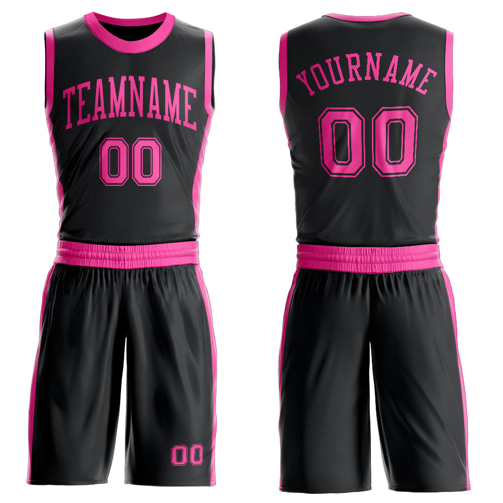 Custom Black Pink Round Neck Suit Basketball Jersey
