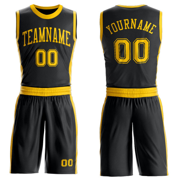 Custom Black Gold Round Neck Basketball Uniform Jersey