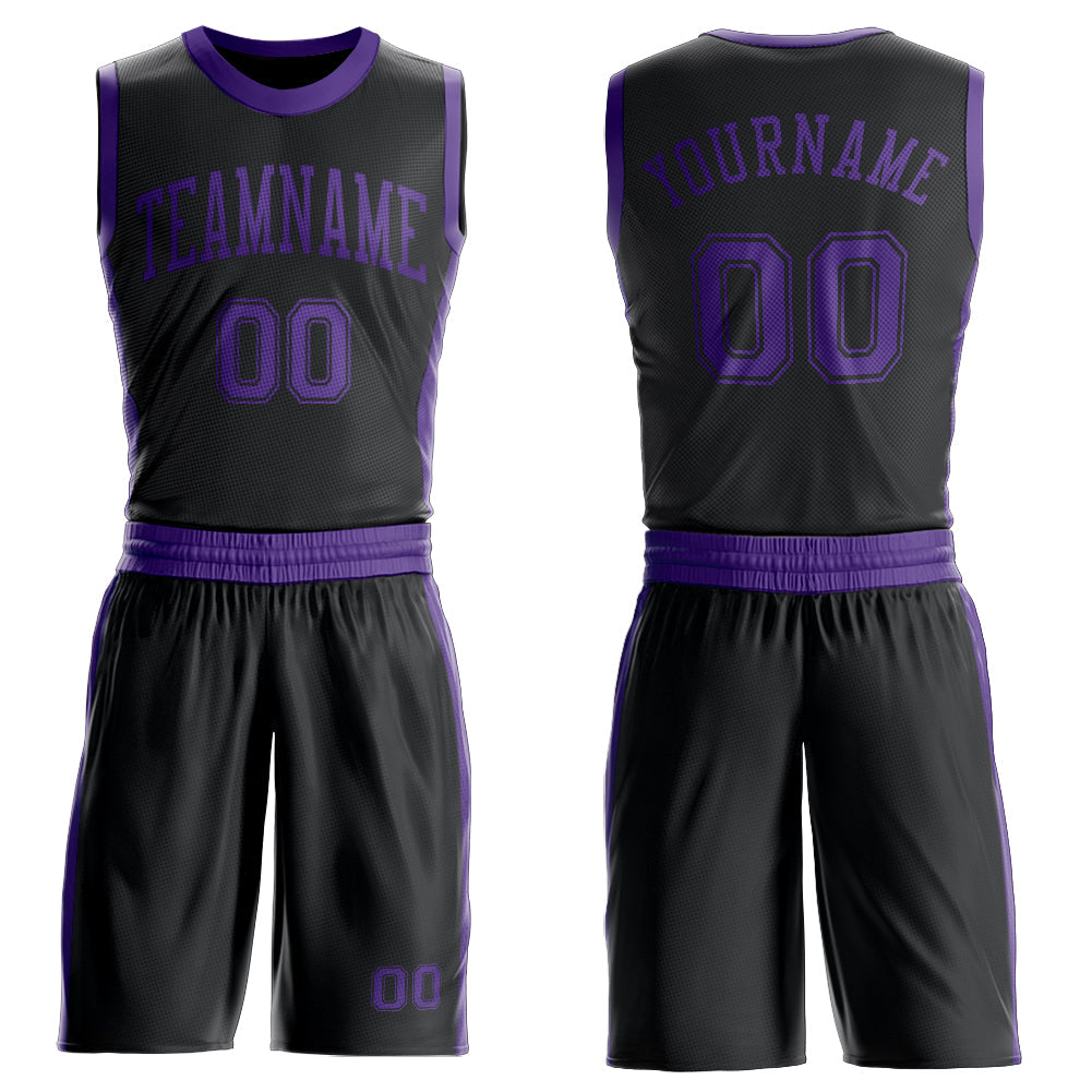 Custom Black Purple Round Neck Basketball Uniform Jersey