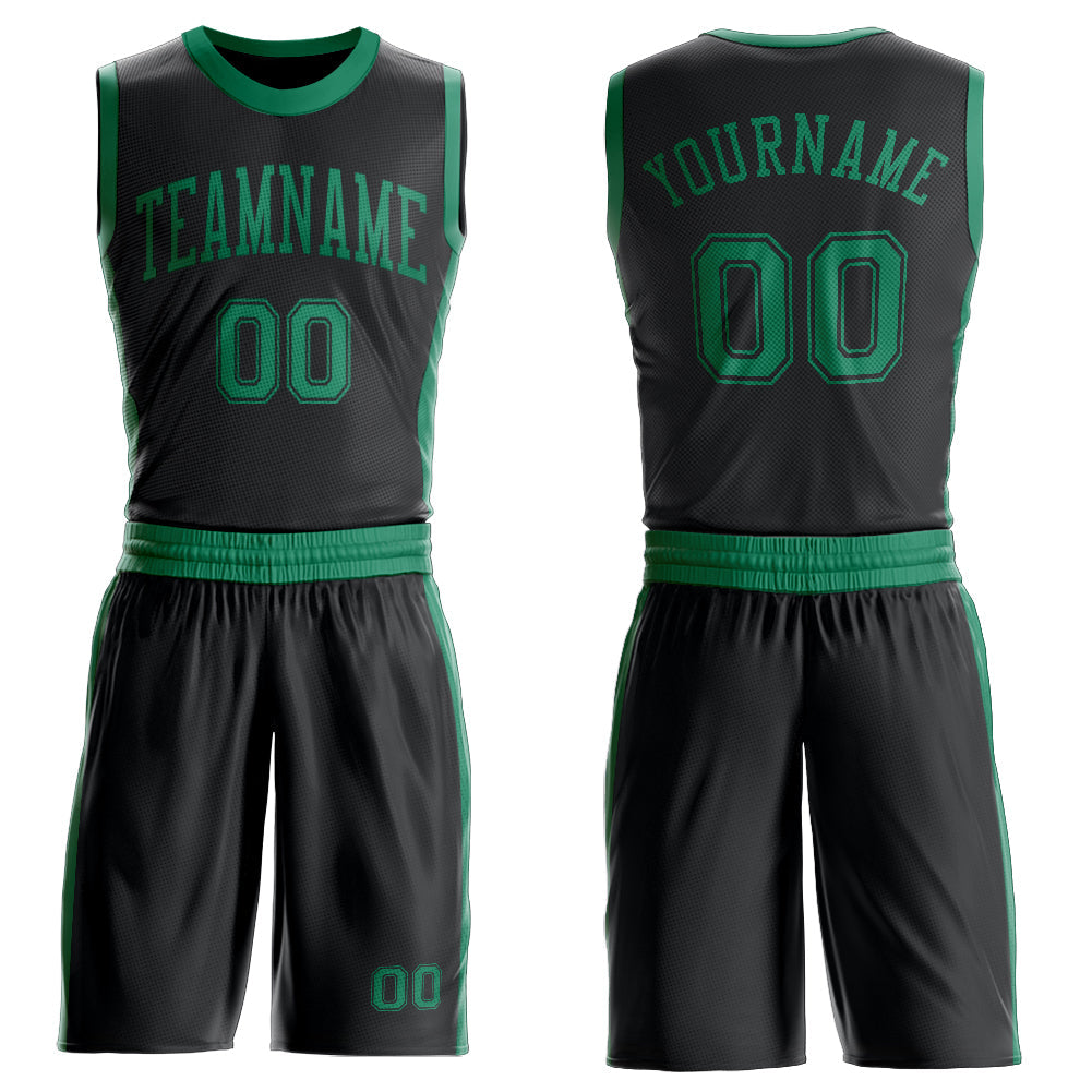 Custom Black Kelly Green Round Neck Basketball Uniform Jersey