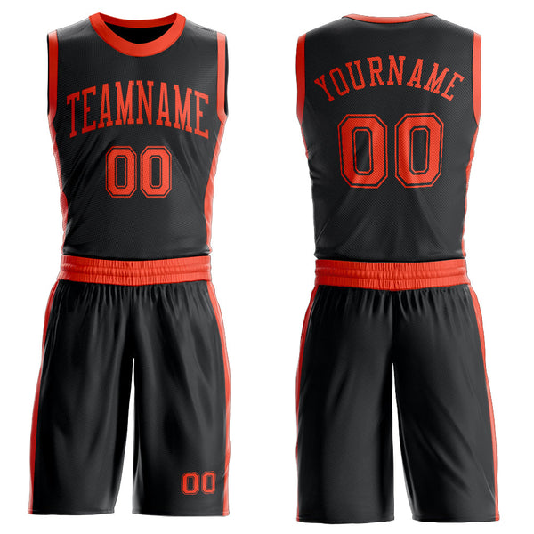 Custom Black Orange Round Neck Basketball Uniform Jersey