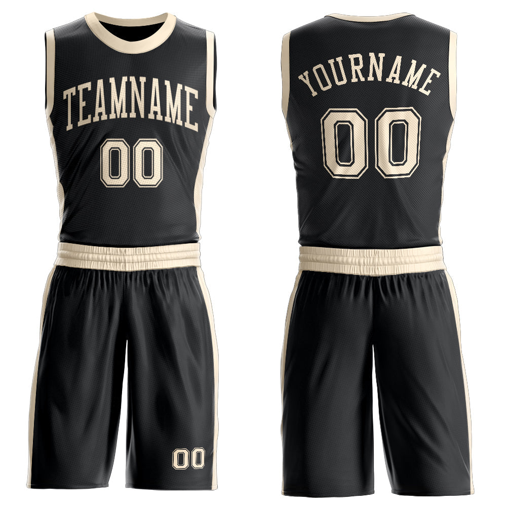 Custom Black Cream Round Neck Basketball Uniform Jersey