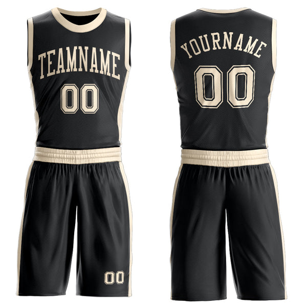 Custom Black Cream Round Neck Basketball Uniform Jersey