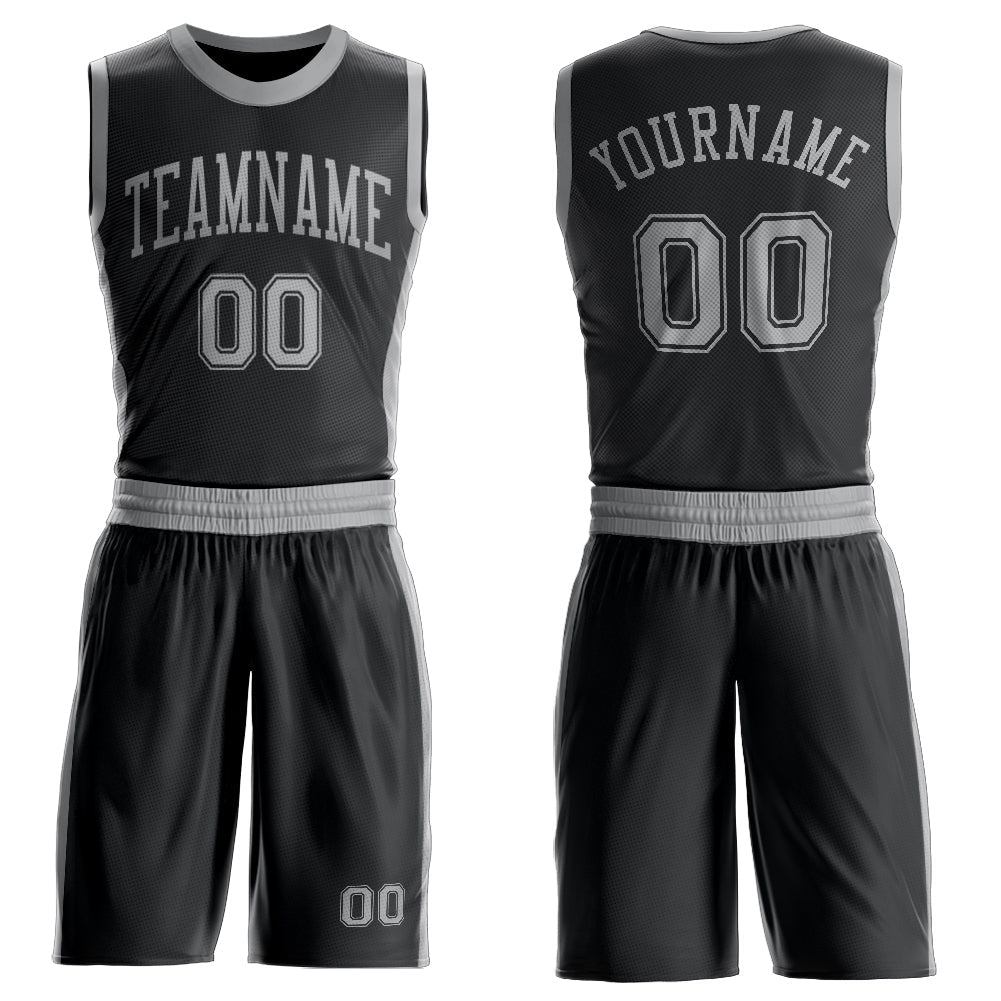 Custom Black Gray Round Neck Basketball Uniform Jersey