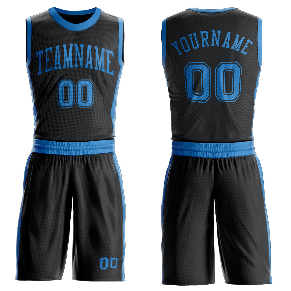 Custom Black Blue Round Neck Basketball Uniform Jersey