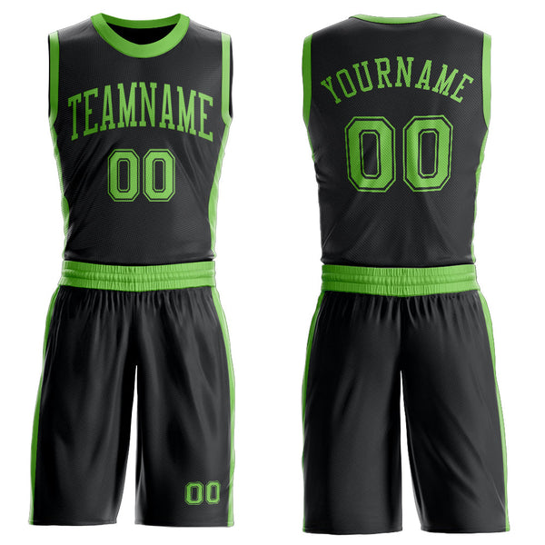 Custom Black Neon Green Round Neck Basketball Uniform Jersey