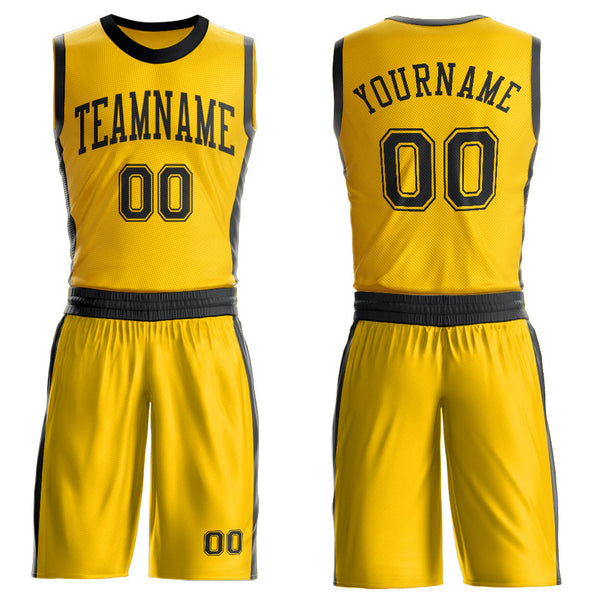 Custom Gold Black Round Neck Basketball Uniform Jersey