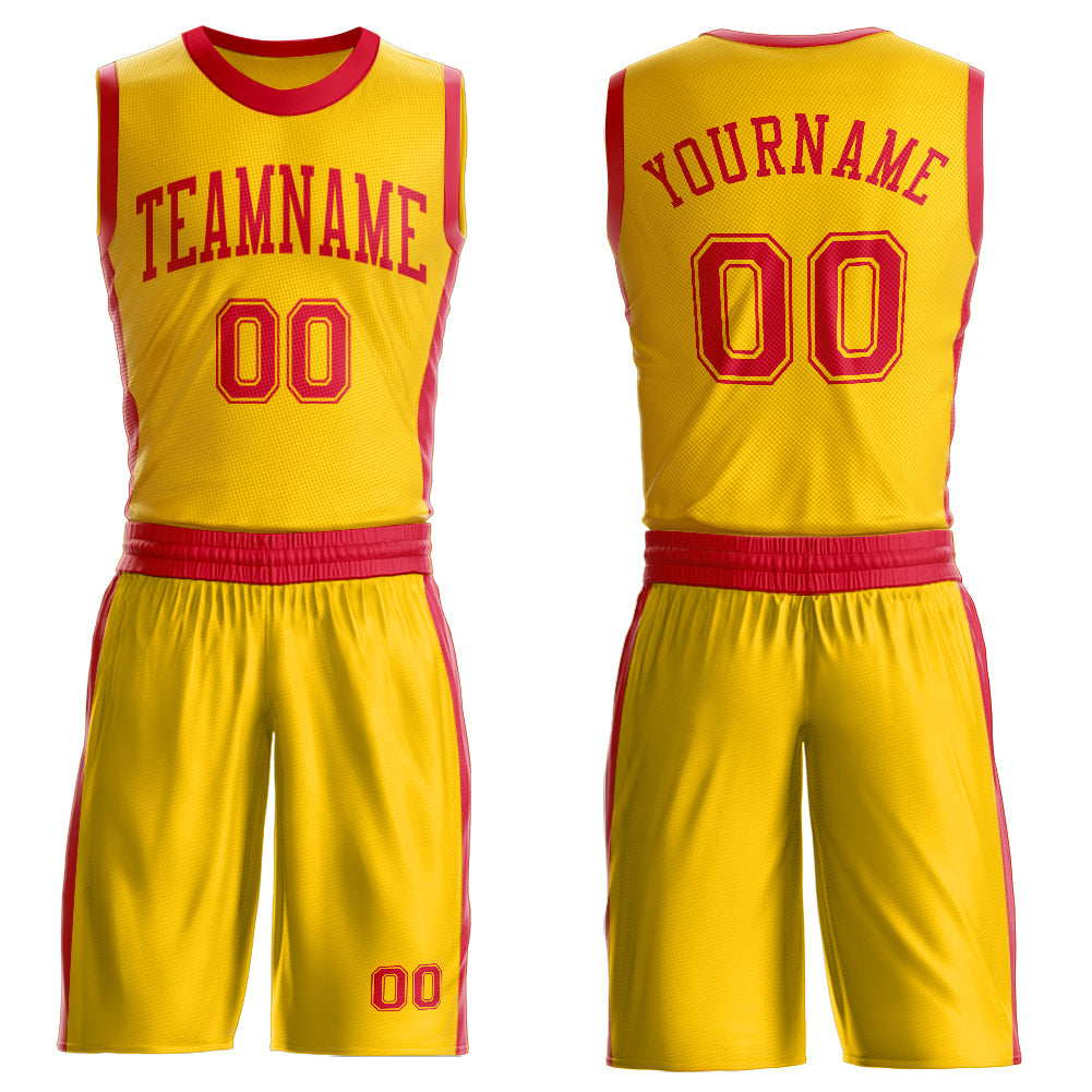 Custom Gold Red Round Neck Basketball Uniform Jersey