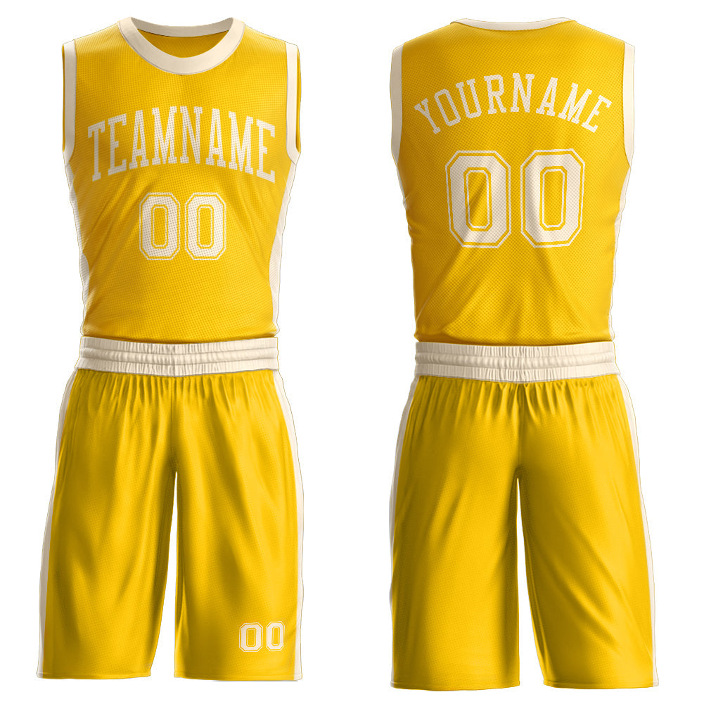 Custom Gold Cream Round Neck Basketball Uniform Jersey
